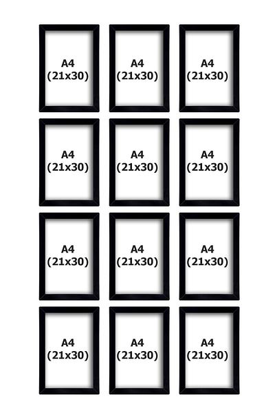 Pufi 12 PCS ( A4 ) 21X30 BLACK FRAME MDF - PVC photo or certificate frame
