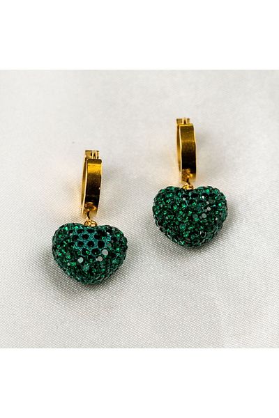 jewine studio High Quality Steel & Zircon Stone Emerald Green Heart Earrings (PAIR)