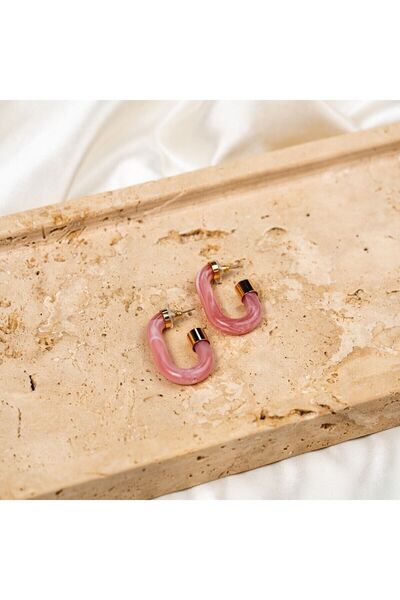 jewine studio Resin Rectangular Pink Earrings (PAIR)