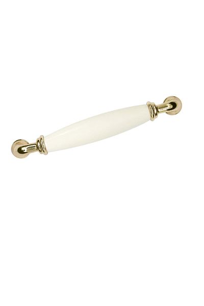 Porcellana Perla Porcelain Handle- Cabinet Drawer Furniture Kitchen Handle Ruby 96mm(9,6cm)- Cream-Gold-Metal Foot-Stk1628