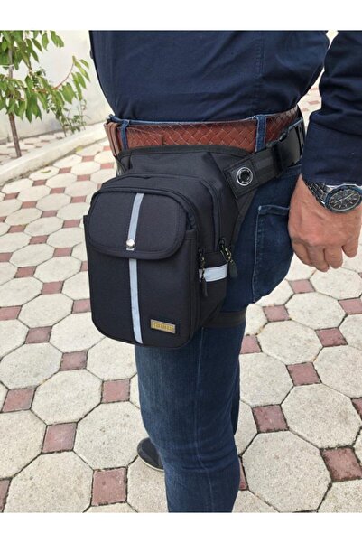 BBLACKSTORE Unisex Siyah Renk Reflektör Desenli Çok Gözlü Motorcu , Bacak Ve Çapraz Çanta