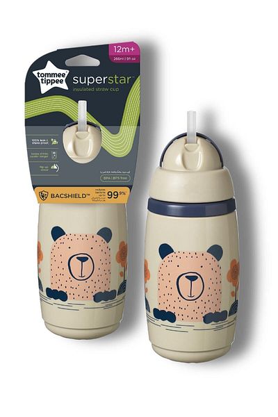 tommee tippee Thermal Insulated Glass with Straw 260 Ml - Gray