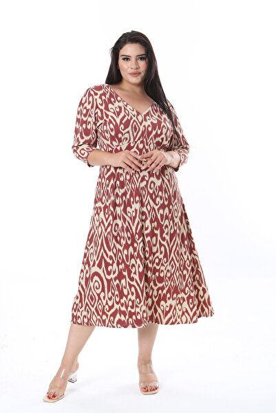 Şans Πολύχρωμο φόρεμα με λαιμόκοψη σε σχήμα V - 65N38318