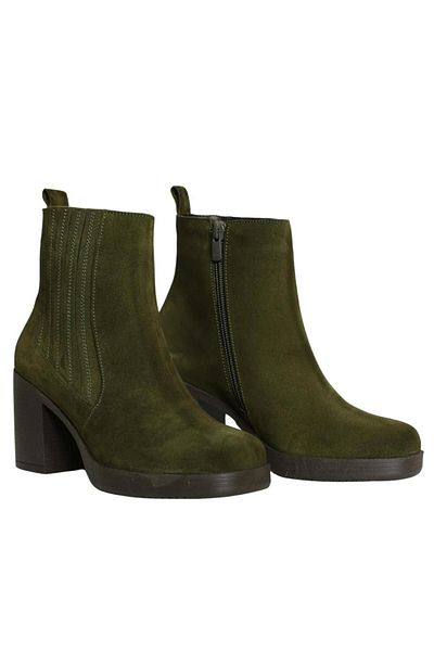 Platin Khaki Suede Women's Boots - Heeled and Stylish Design