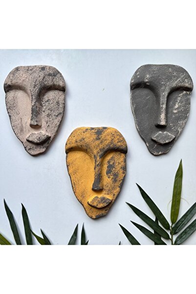 Mes Reves El Yapımı Taş Heykel Soyut Yüz Maske 3'li Set, Duvar Dekor, Modern ...