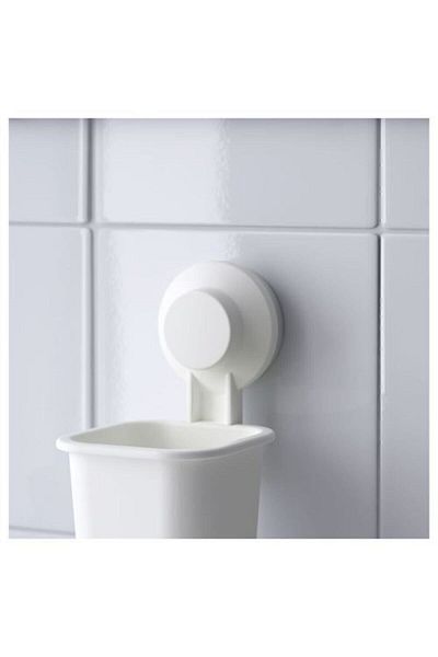 IKEA Λευκή Πλαστική Βάση Οδοντόβουρτσας Μπάνιου με Βεντούζα