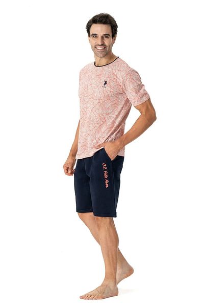 U.S. Polo Assn. Us Polo Assn. Men's Coral Colored Round Collar Pajamas Set - 0Su.P2.T4.B1.8.A.T7.I.7Da7.N.24.Pt