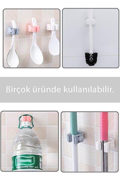 Factorial Yapışkanlı Mop Tutucu 4adet Paspas Ve Mop Süpürge Askısı Mutfak Askılığı Mop Sapı Tutucu Banyo