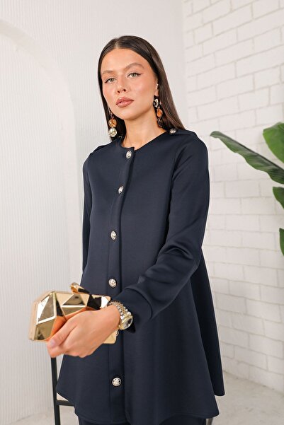 Melike Tatar Dark Blue Scuba Set - Buttoned, 3-5203 Model