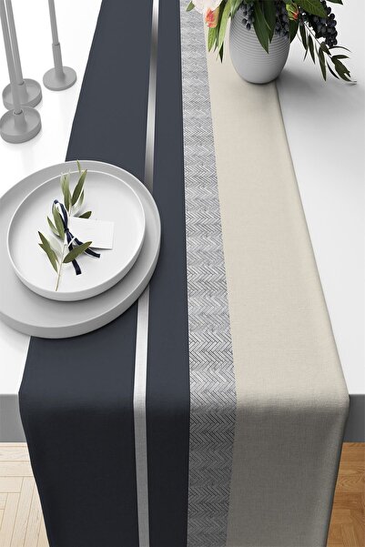 Viva Home Silver Antrasit Dokuma Leke Tutmaz Premium Tay Tüyü Kumaş Masa Örtüsü Runner 40x140cm Rnr569