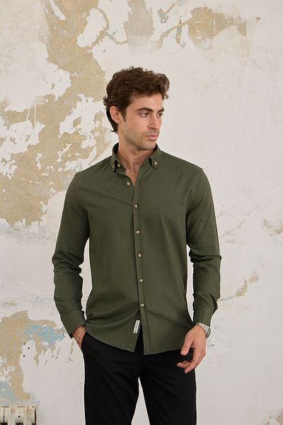RAVANELLI Ανδρικό πουκάμισο Slim Fit - Βαμβακερό, Κοτλέ, Γιακάς με κουμπιά