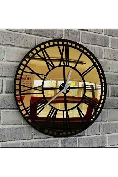 EYKA STORE Rustik Tarz Dekoratif Şık Duvar Saati Gold - Siyah Işleme 60 Cm
