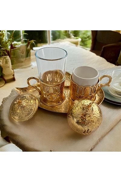 CHANCE GİFT Full Set Coffee Presentation Set Tulip Patterned Groom Cup Set Gift Coffee Set for Lover and Mother