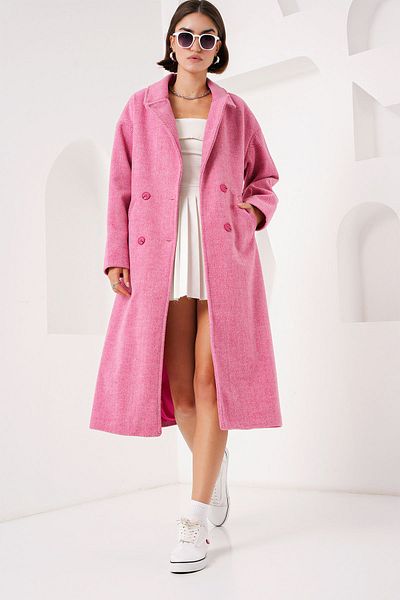 Bigdart Fuchsia Oversize Weit geschnittener Langer Stamp Wollmantel 9113