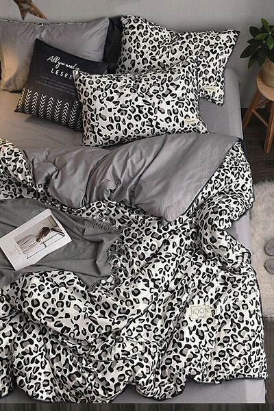 İQON Set cuvertură de pilota cearșaf îmbogățit cu un singur Leopard Pure Black White