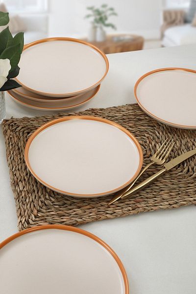 Keramika Matte Cream Gold Mesh Nordic Cake Plate 22 cm 6 Pieces