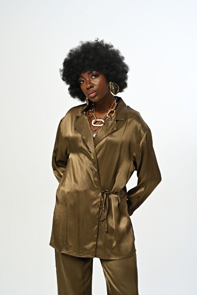 Orfeo Negro Women's Satin Shirt - Side Tie, Solid Color