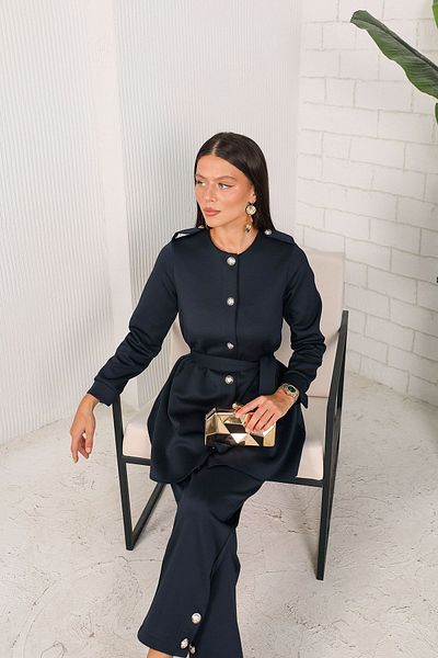 Melike Tatar Dark Blue Scuba Set - Buttoned, 3-5203 Model