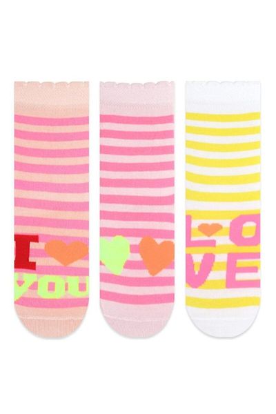 BRZ KIDS Set de 3 șosete pentru fetiță cu cerc cu dragoste scrisă