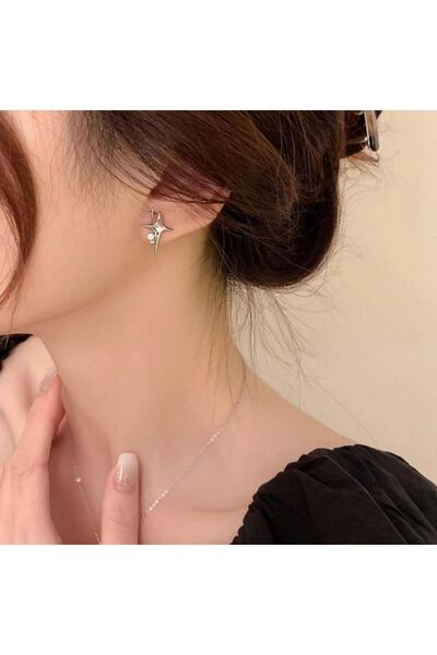 toptanhanem Kuzey Yıldızı Taşlı Tasarım Çelik Gümüş Küpe |  Kararmaz Antialerjik Küpe