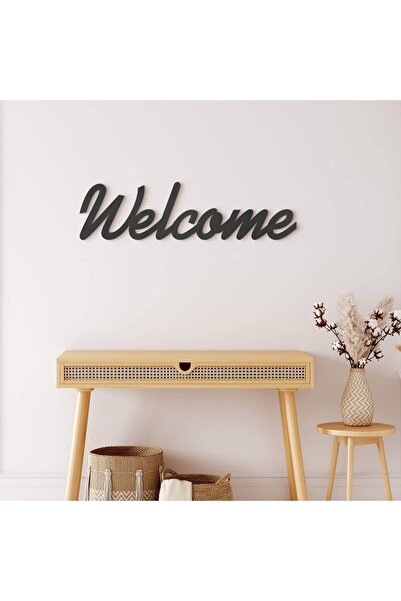 Mumu Hoşgeldin Welcome Ahşap Tasarım Duvar Dekor-50 CM - SİYAH - Pileksi
