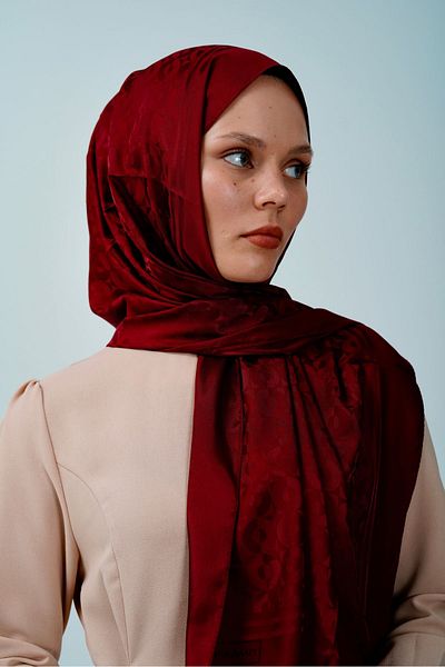 PİRAMİT Burgundy Premium Jacquard Shawl