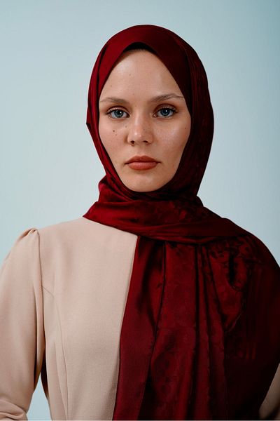 PİRAMİT Burgundy Premium Jacquard Shawl