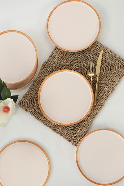 Keramika Matte Cream Gold Mesh Nordic Cake Plate 22 cm 6 Pieces
