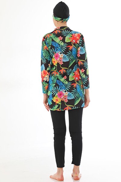 medipek Piros zöld levél mintás - teljes borítású lycra hidzsáb fürdőruha