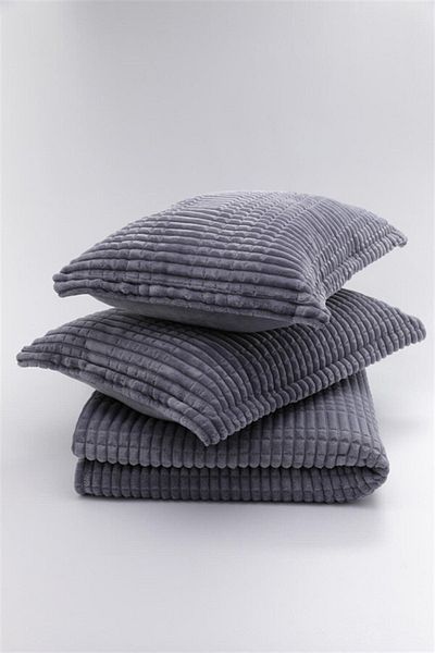 Sarar Double Blanket Bedspread - Merino Modern Line, 3 Piece Set, Anthracite02
