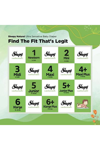 Sleepy Natural Size 2 | 42 Count | 2-5Kg Diapers | Organic Cotton | Bamboo | 100% Dryness