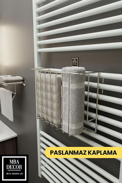 mba decor metal bending art Hangable Silver Towel Warmer Organizer - Bathroom Towel Holder and Toilet Paper 30X28X10Cm