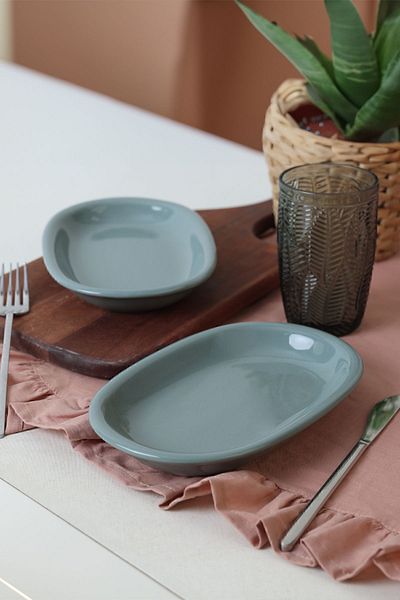 Keramika Green Hitit Boat Plate - 22 Cm, 2 Pieces, 326