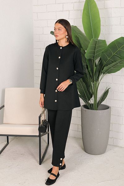 Melike Tatar Scuba Fabric Μαύρο Σετ - Με Κουμπιά, Μοντέλο 3-5203