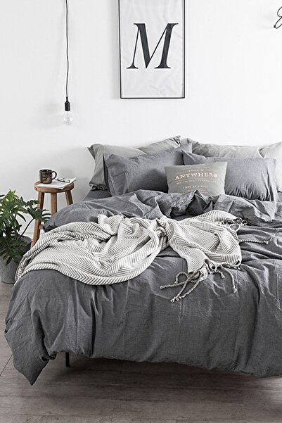 İQON Fitted Sheets Duvet Cover Set Double Gray-grey 5776s
