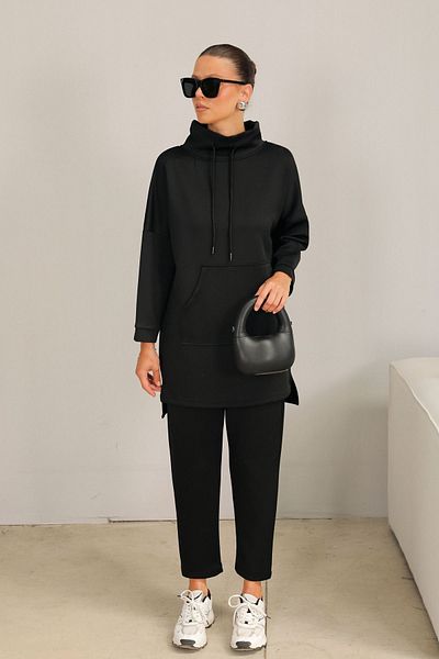 Melike Tatar Scuba Fabric Black Kangaroo Set - Pocketed, 3-5200 Model