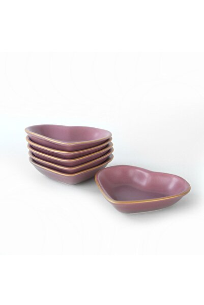 Keramika Μπολ Σνακ Καρδιάς Ματ Βιολετί Χρυσό Διχτυωτό / Μπολ Σάλτσας 14 εκ. 6 Τεμάχια