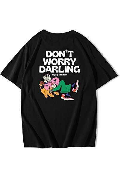 BRZ COLLECTION Tricou cu imprimeu supradimensionat unisex Don’t Worry Back