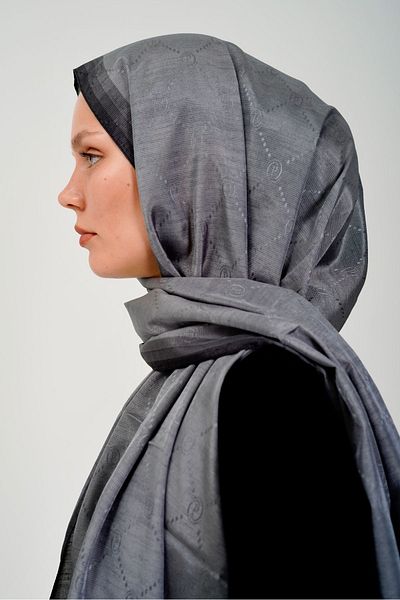 PİRAMİT Smoke-Black Striped Monogram Shawl