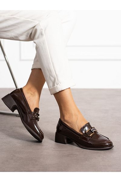 Alemdar Shoes Дамски мокасини от лачена кожа, кафяви - с катарама