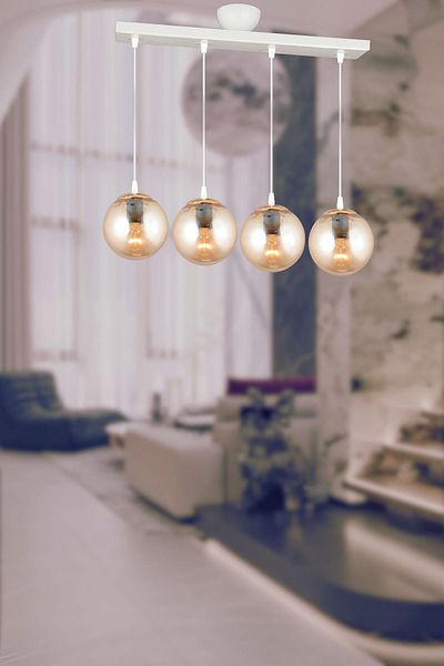 SONSUZ AYDINLATMA&AVİZE Endless Inline White 4-Piece Honey Globe Glass Pendant Lamp Luxury Chandelier