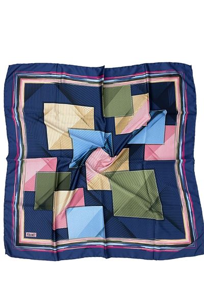 PİRAMİT EŞARPLARI Eșarfă piramidală cu model geometric albastru închis - 90cm X 90cm ES-60
