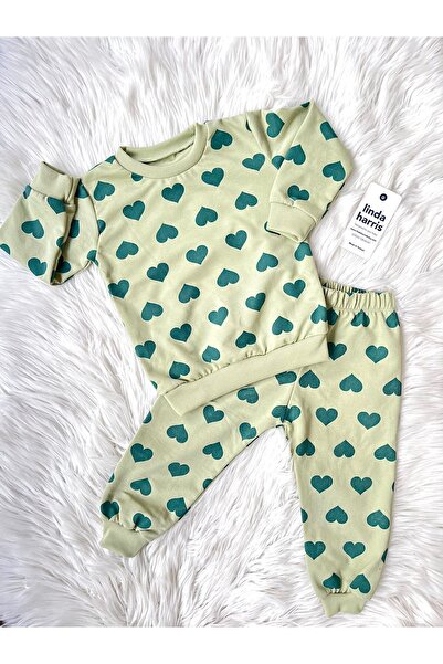 Linda Harris Light Green Heart Pattern 2-Piece Baby Set