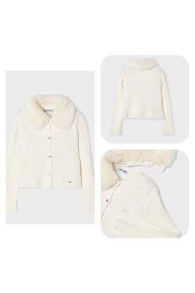 MAYORAL Ecru Color Children's Collared Fitted Bolero Cardigan