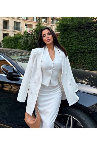 pembekurdelem مجموعة تنورة سترة نسائية بيضاء