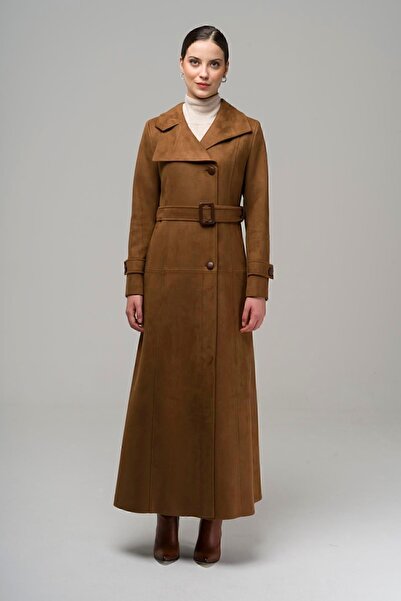 Olcay Vrchní lak semišového vzhledu s plisovaným límcem a přezkou na opasek TABA 6497