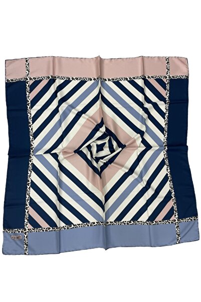 PİRAMİT EŞARPLARI Синьо-бежевий шарф з геометричним візерунком у формі піраміди - 90 см x 90 см ES-64