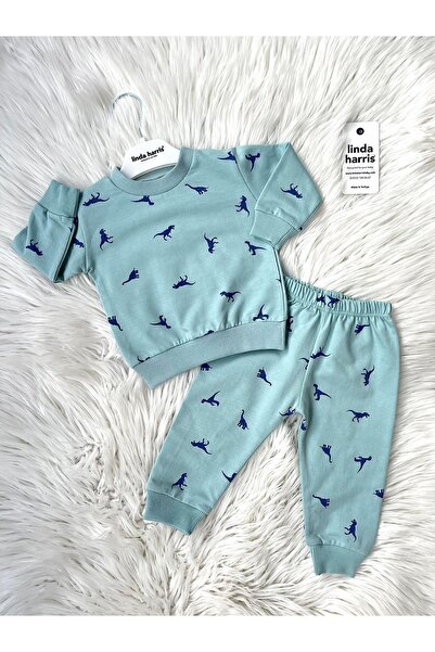 Linda Harris Dinosaur Pattern Mint Double Baby Set
