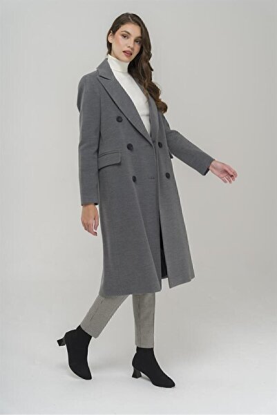 Olcay Bundový límec střední délky dvouřadý kabát ŠEDÁ 3910