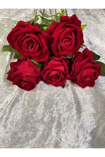 Yapay Buket 50 cm Red Velvet Luxury Rose - 5 τεμάχια με πραγματική εμφάνιση Big Head